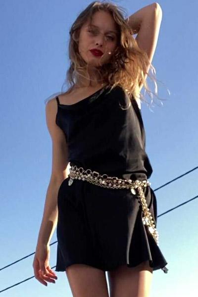 Gorgeous brunette looks dashing in her sexy summer dress as she moves her dazzling body up and down in Superbe Models set Amelie Lou