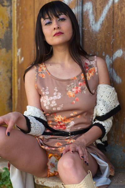 Sweet black-haired diva flashing her panties under flowy dress outdoors in Girlfolio set A Flash Of Jade